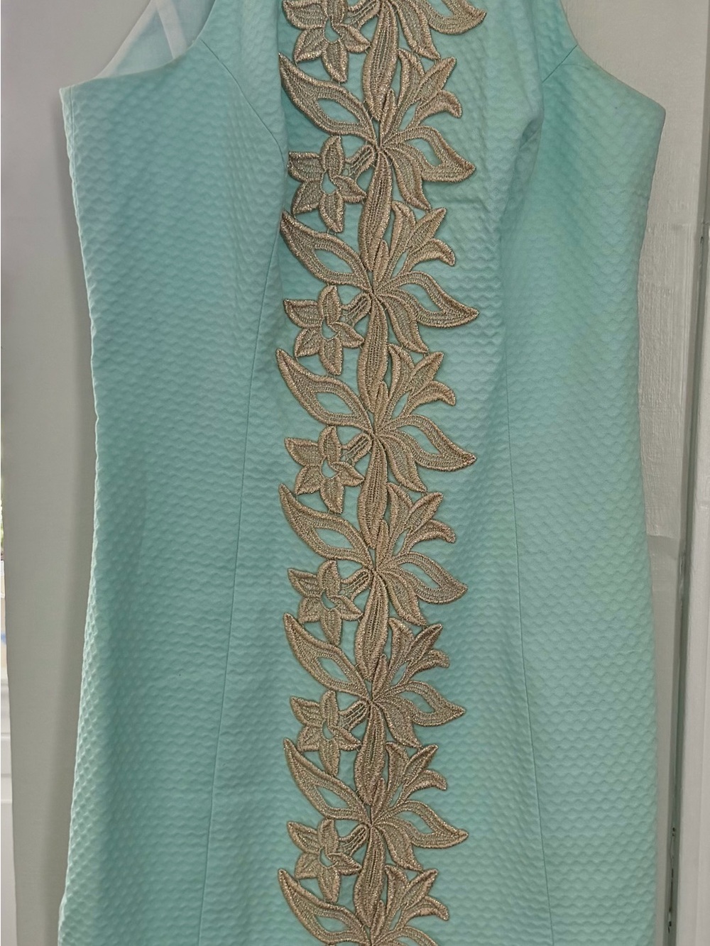 Lilly Pulitzer Aqua Dress with Gold Floral Appliqué